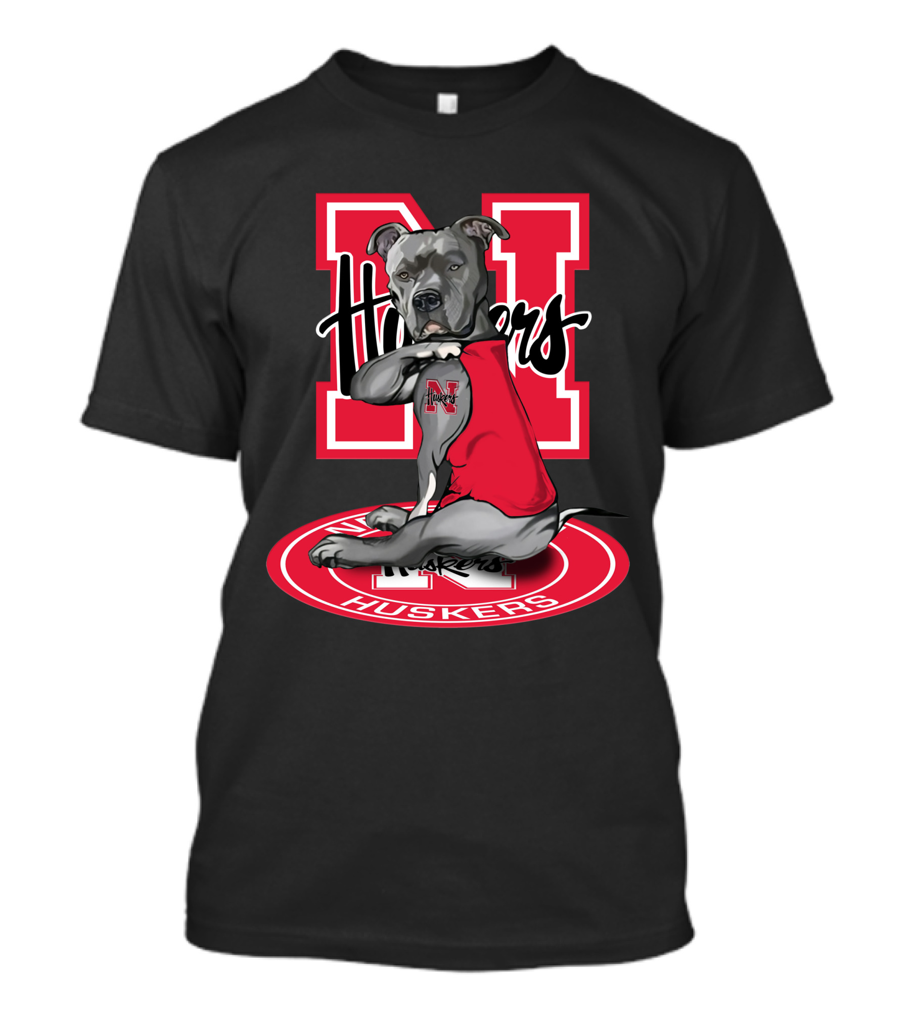 Nebraska Cornhuskers N Logo With Dog Wearing Red Husker T-Shirt
