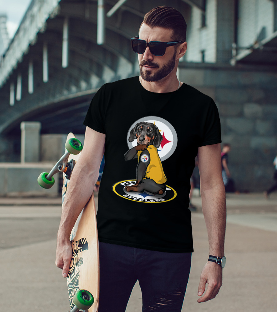 Pittsburgh Steelers Dog With Team Logo In Yellow Jersey T-Shirt