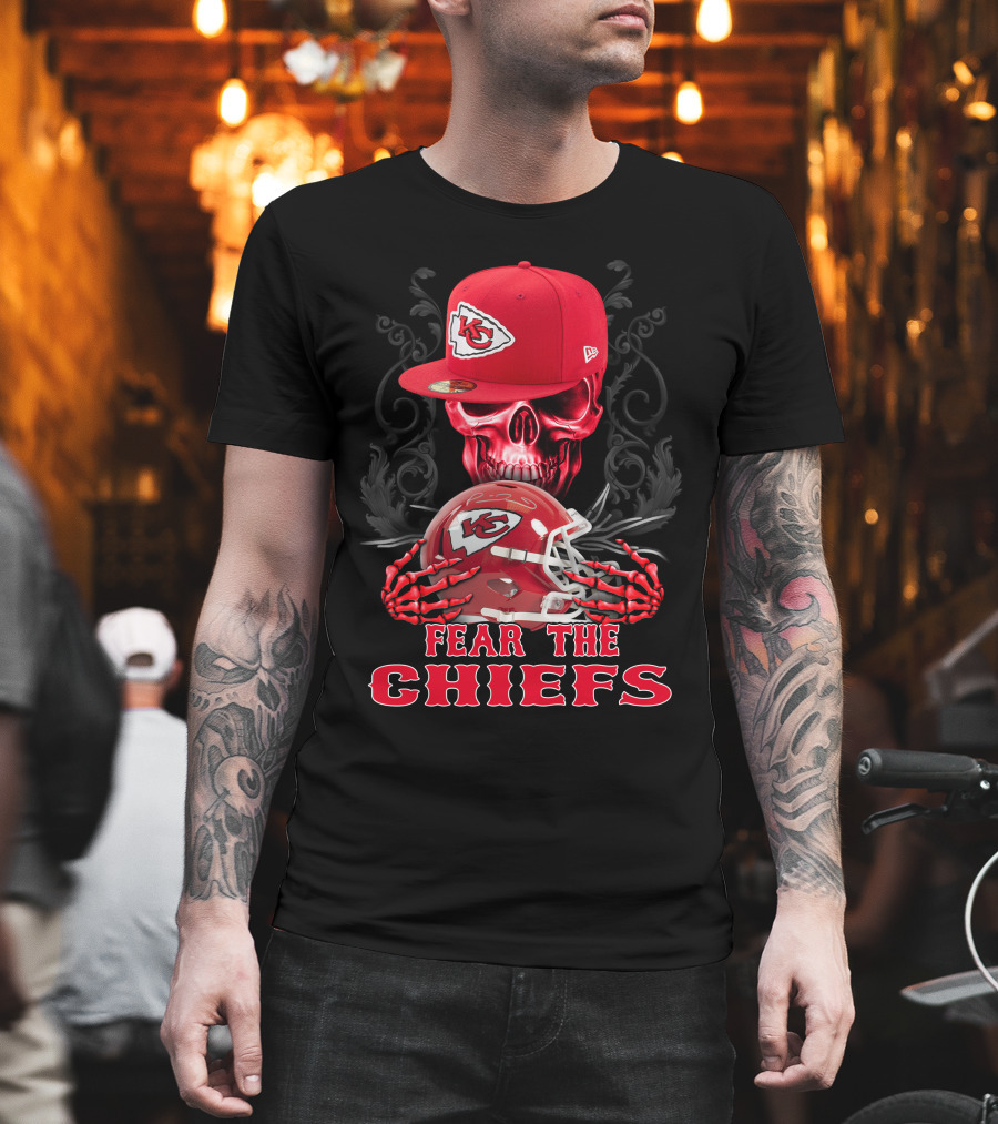 Fear The Chiefs Kansas City Chiefs Skull Helmet Cap T-Shirt