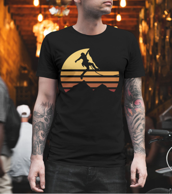 Bouldering Professional Mountain Climbing Silhouette Sunset Adventure T-Shirt Bouldering Professional Mountain Climbing Silhouette Sunset Adventure T-Shirt