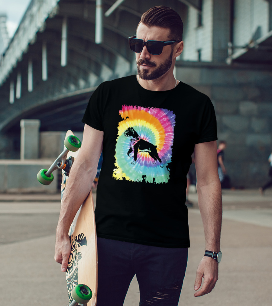 Colorful Tie Dye Boxer With Family Rainbow Spiral T-Shirt