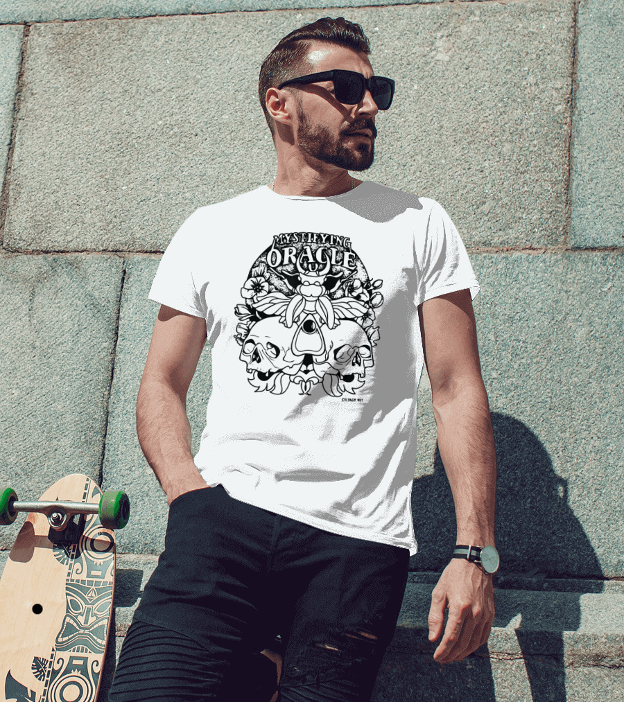 Mystifying Oracle Skull And Moth Colunga T-Shirt