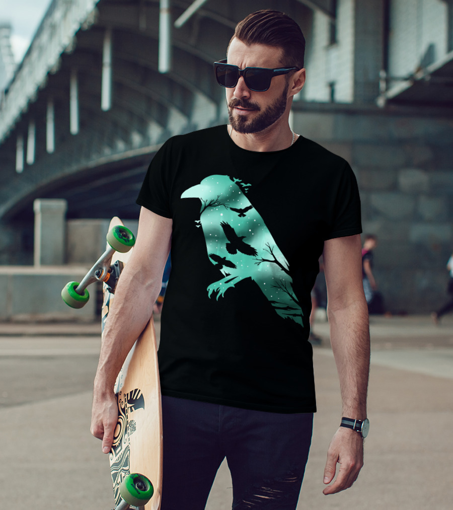 Cool Crow Bird Silhouette Night Sky Scene T-Shirt