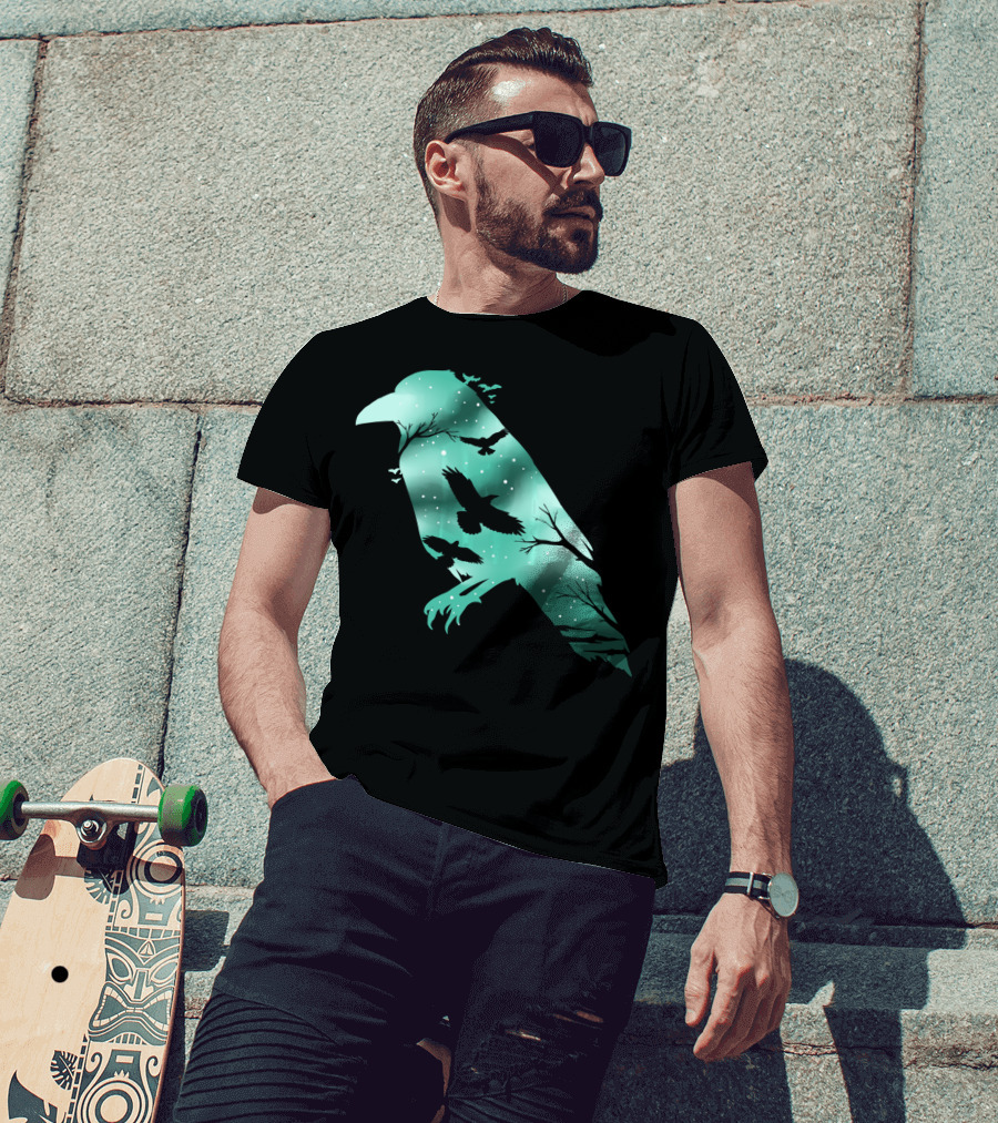 Cool Crow Bird Silhouette Night Sky Scene T-Shirt