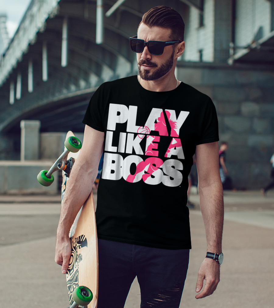 PLAY LIKE A BOSS Basketball Silhouette Pink Highlights T-Shirt
