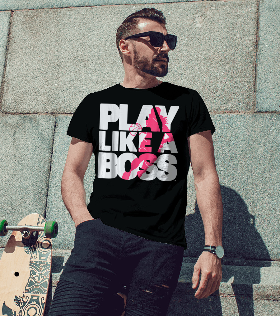 PLAY LIKE A BOSS Basketball Silhouette Pink Highlights T-Shirt