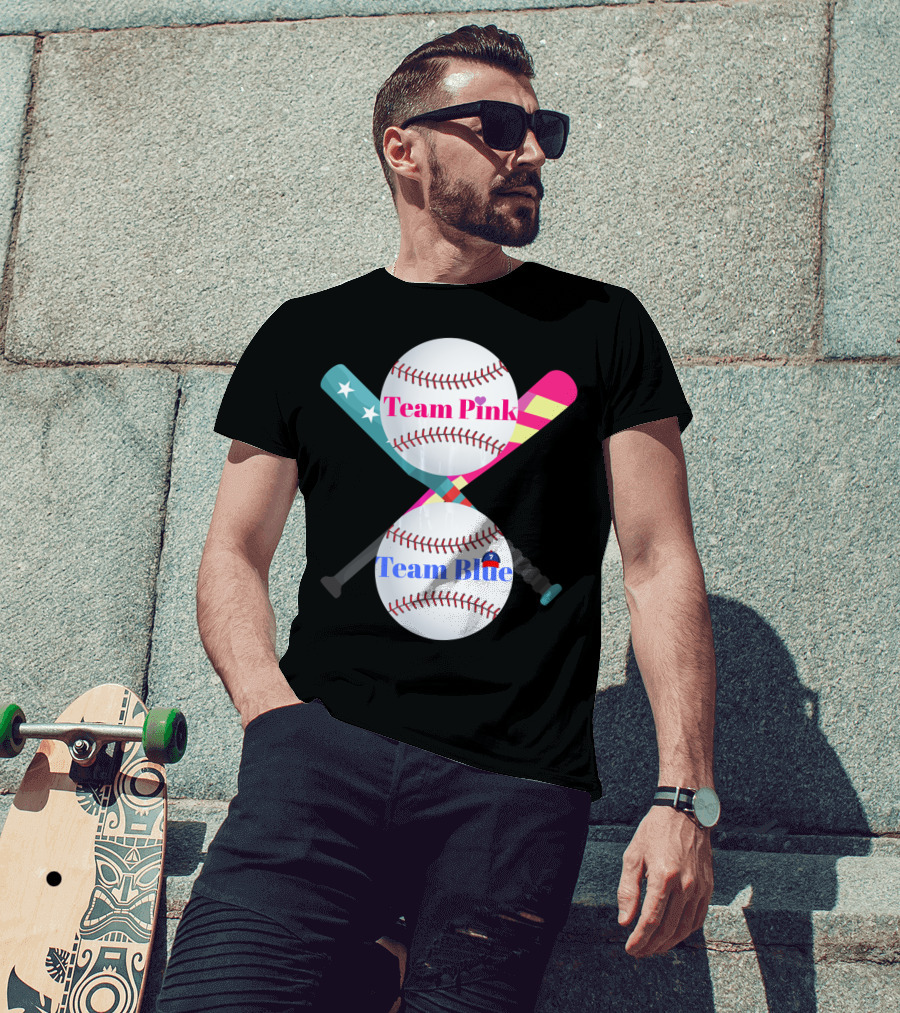 Team Pink Team Blue Cute Baseball Gender Reveal Party T-Shirt