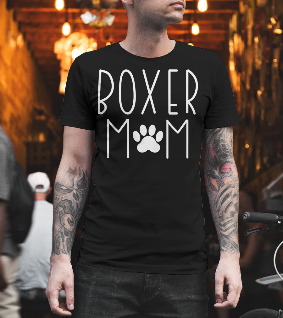 Boxer Mom Boxer Dog Mama Paw Print Pet Owner T-Shirt