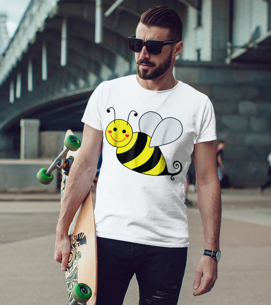 Happy Smiling Cute Bumble Bee With Heart Cheeks T-Shirt