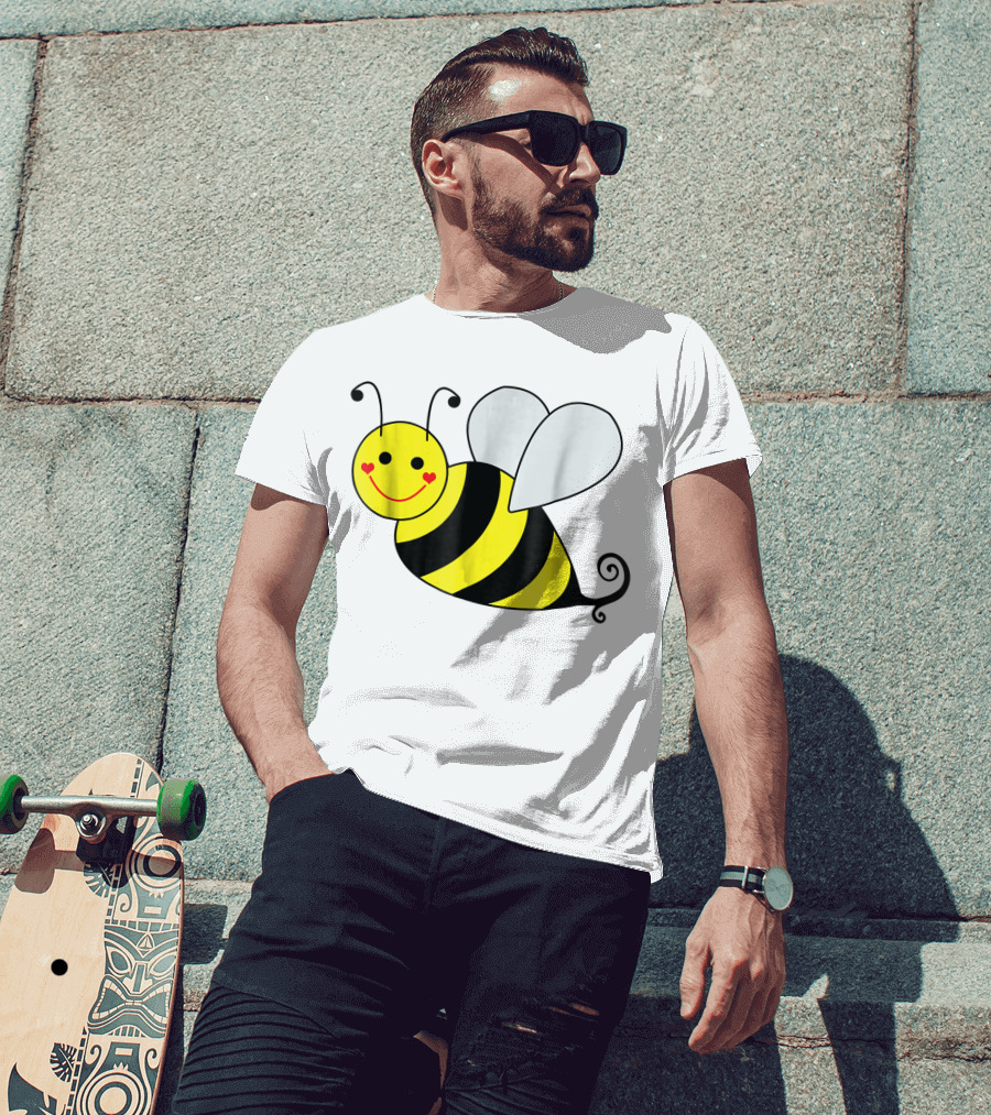 Happy Smiling Cute Bumble Bee With Heart Cheeks T-Shirt