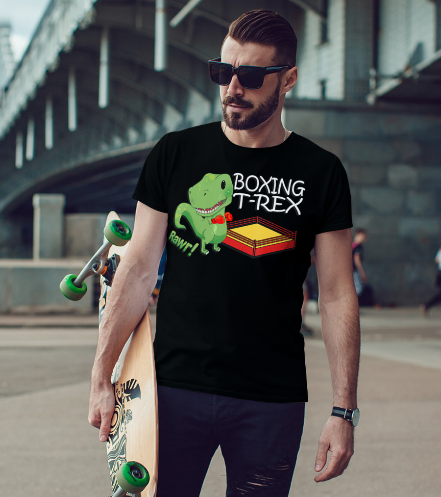 Boxing T-Rex Rawr Dinosaur With Gloves In Ring T-Shirt