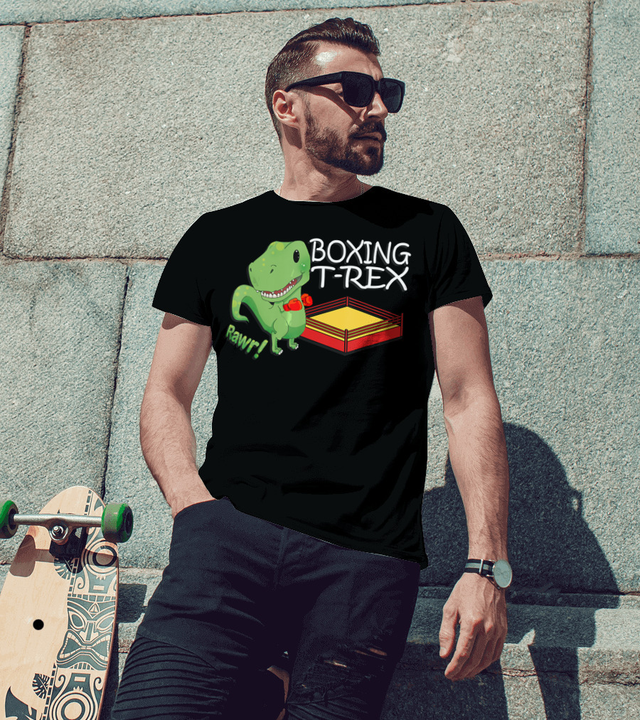 Boxing T-Rex Rawr Dinosaur With Gloves In Ring T-Shirt