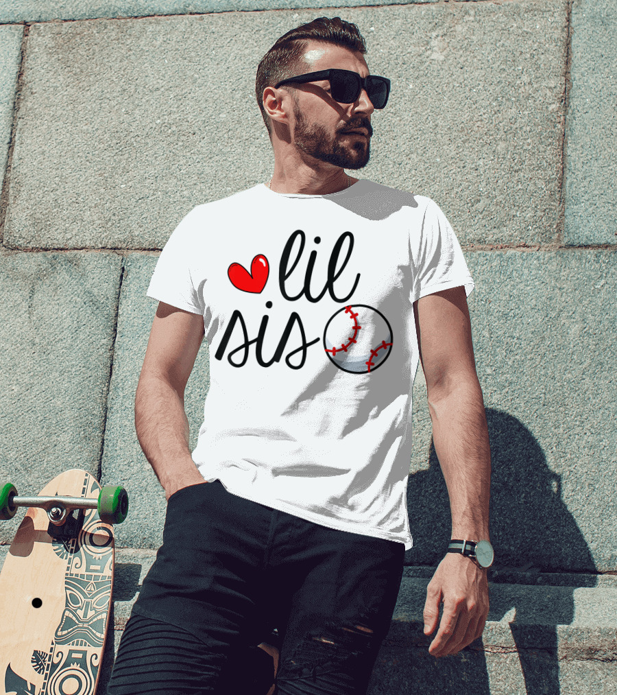 Lil Sis Heart Baseball Sports Playful T-Shirt