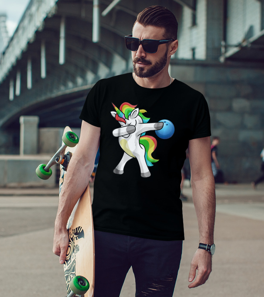Dabbing Unicorn Rainbow Bowling Funny Dab T-Shirt
