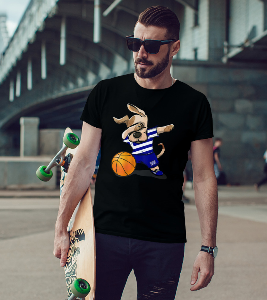 Dog Dabbing Basketball Greece Greek Jersey T-Shirt
