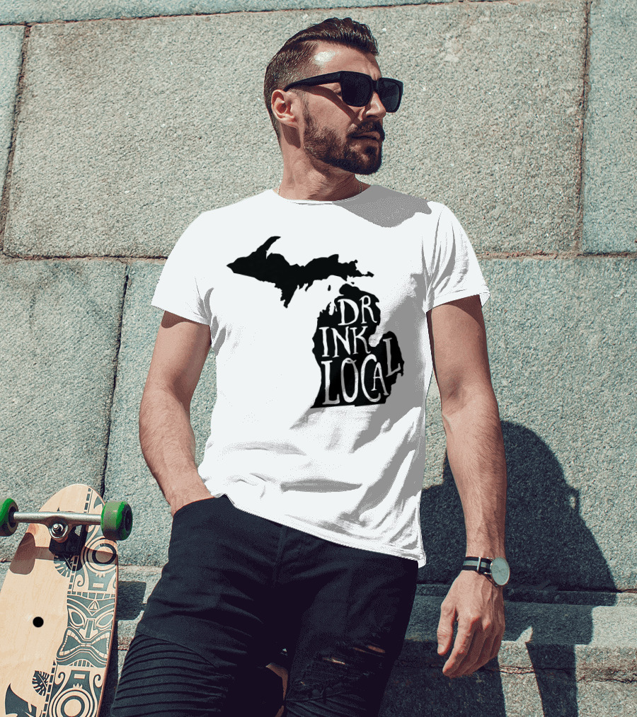 Drink Local Michigan State Outline Craft T-Shirt