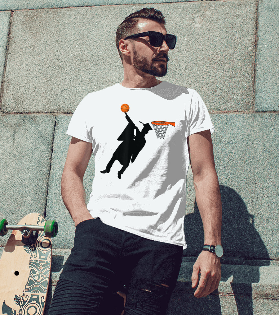 Graduation Basketball Dunk Silhouette With Cap And Basketball Hoop T-Shirt