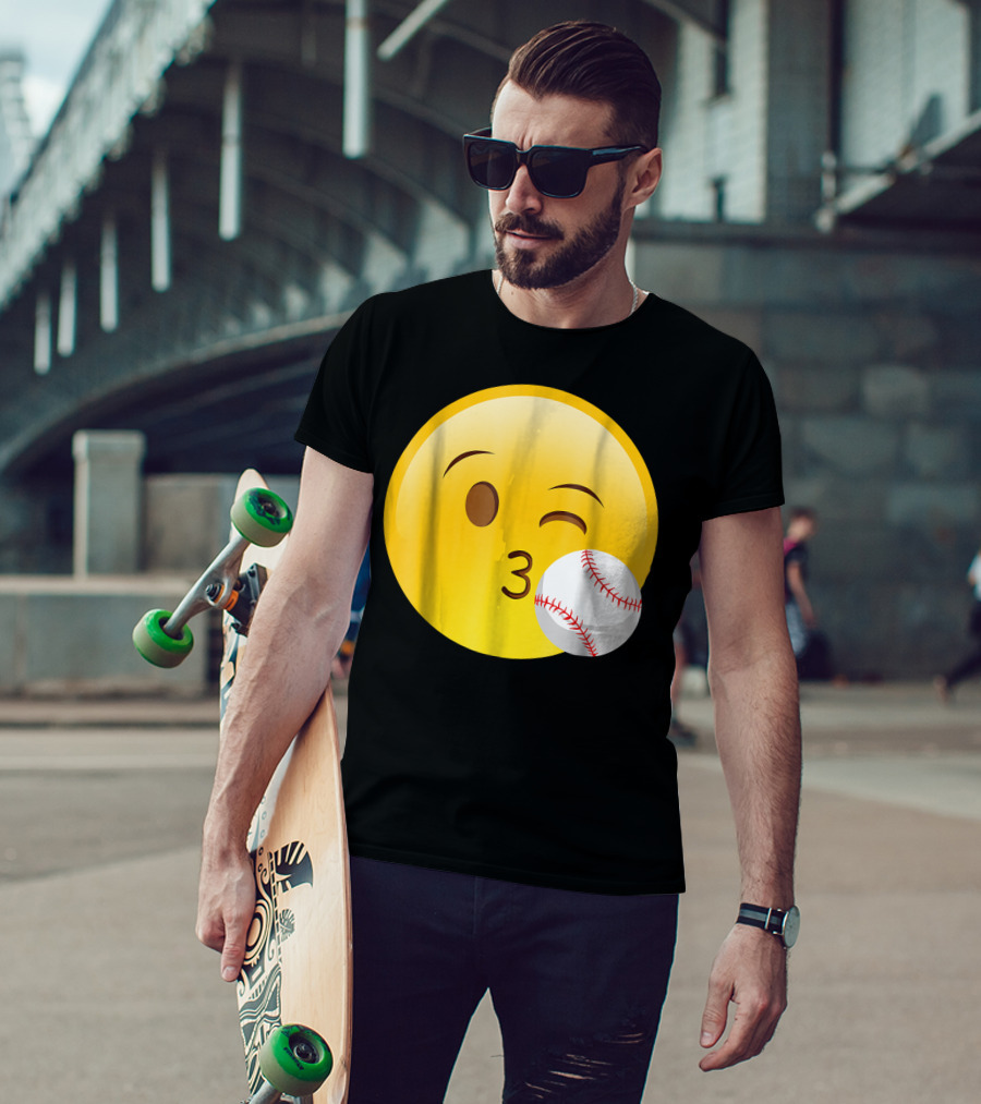 Emoji Baseball Kiss Funny Cute Sports League T-Shirt