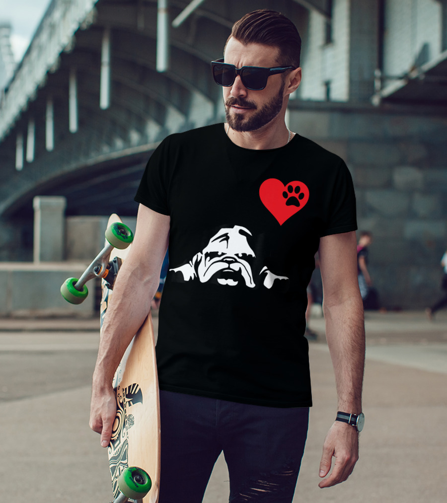 English Bulldog I Love My English Bulldog Heart Paw Prints T-Shirt