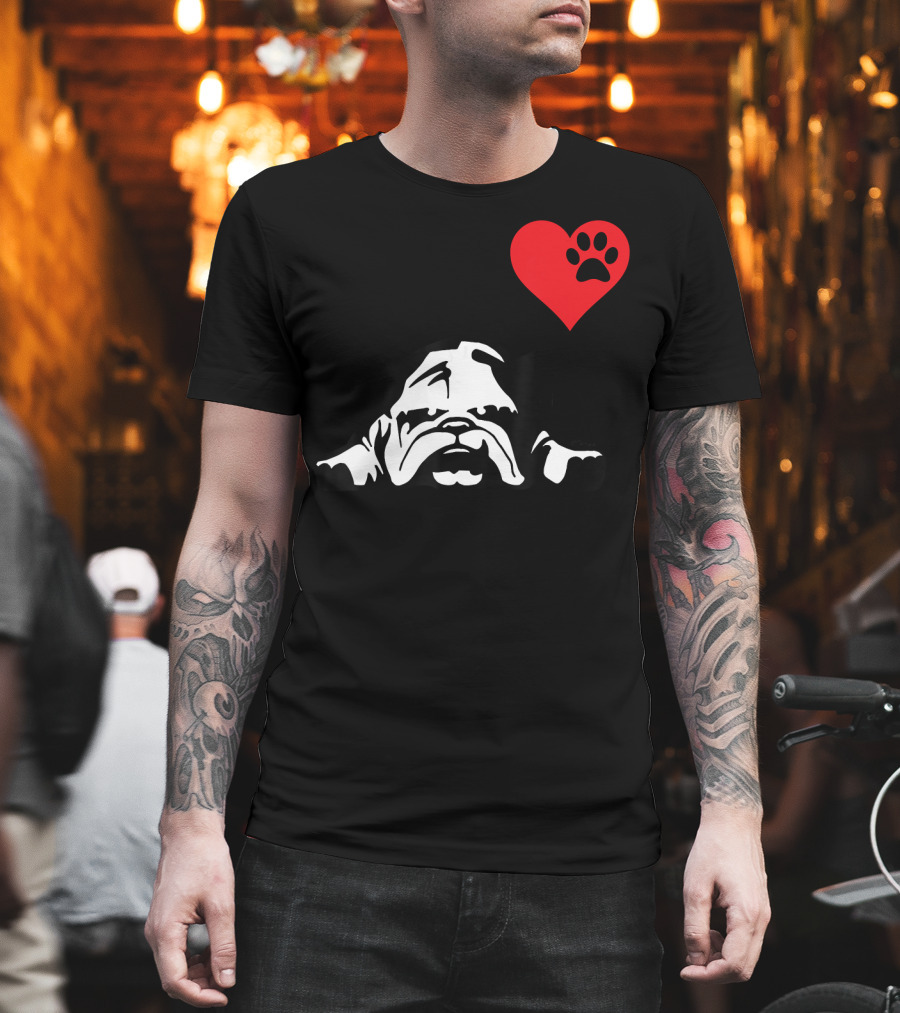 English Bulldog I Love My English Bulldog Heart Paw Prints T-Shirt
