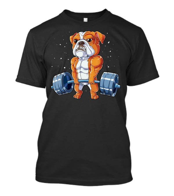 English Bulldog Weightlifting Humor Barbell Challenge T-Shirt
