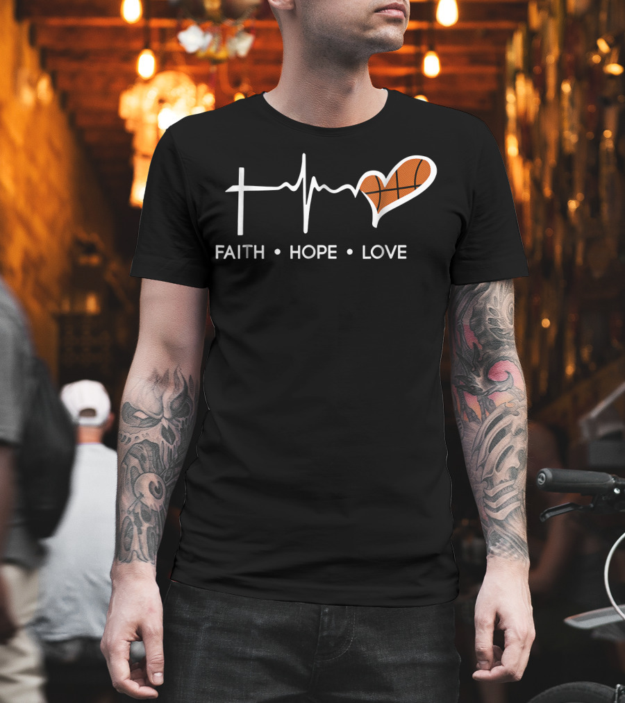 Faith Hope Love Basketball Heartbeat T-Shirt