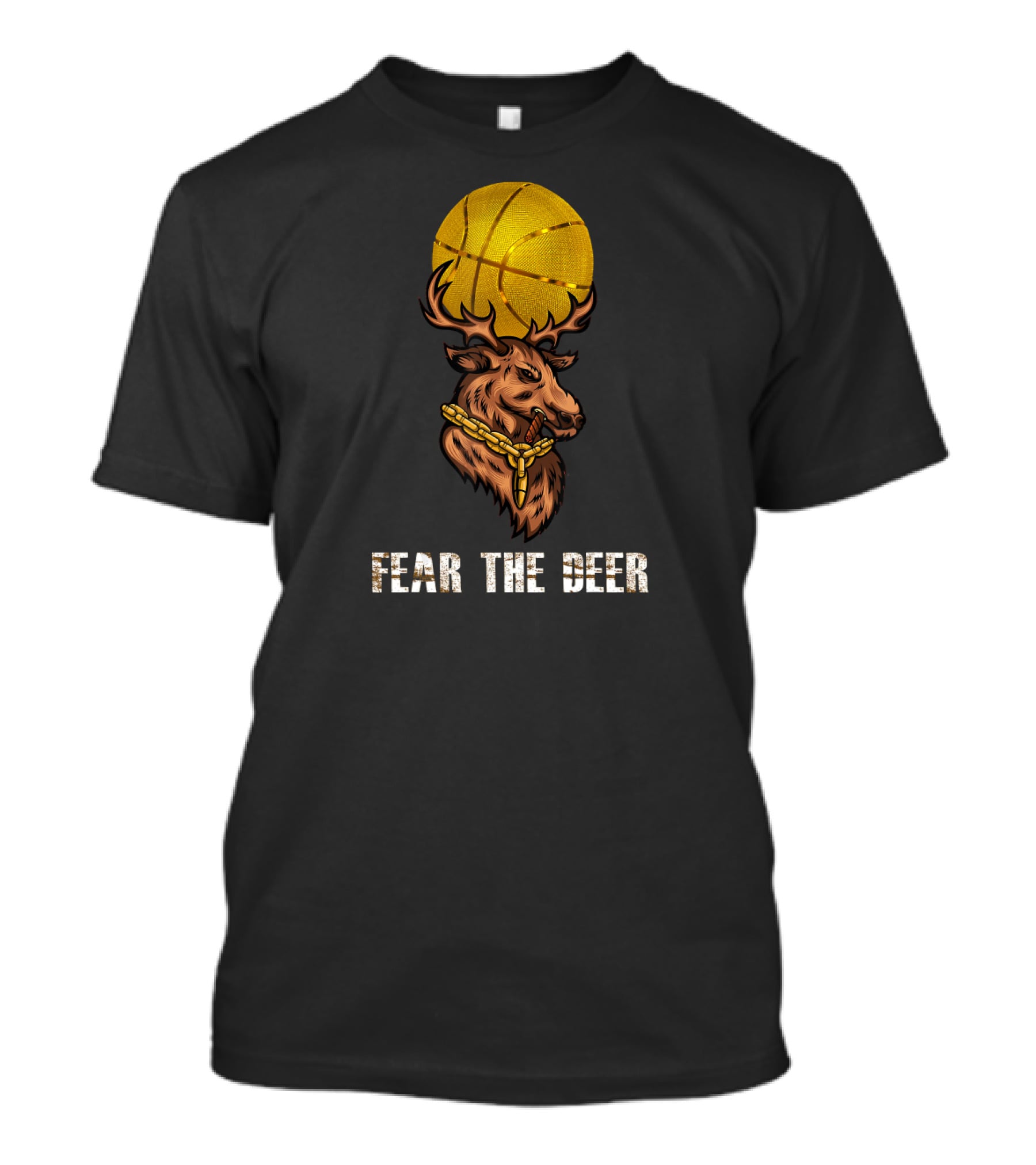 Fear The Deer Milwaukee Basketball Buck With Gold Chain And Basketball T-Shirt