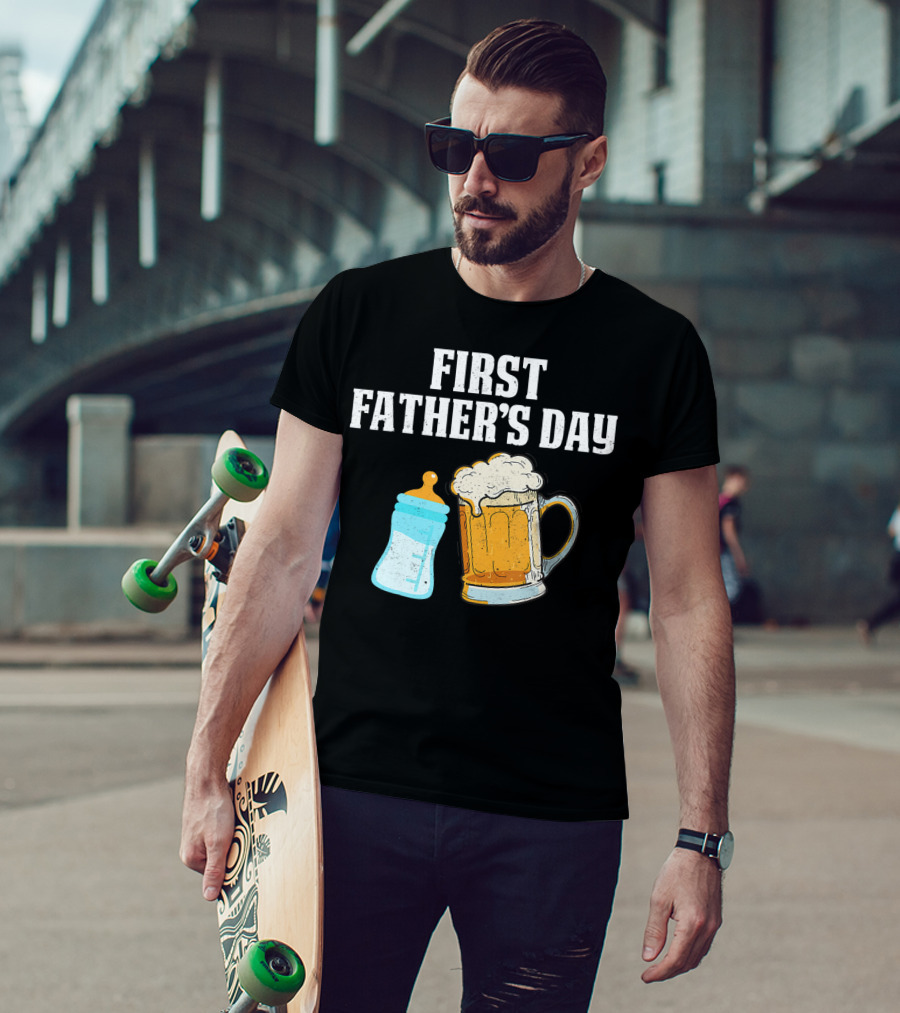 First Father's Day Beer Mug Baby Bottle Fun T-Shirt