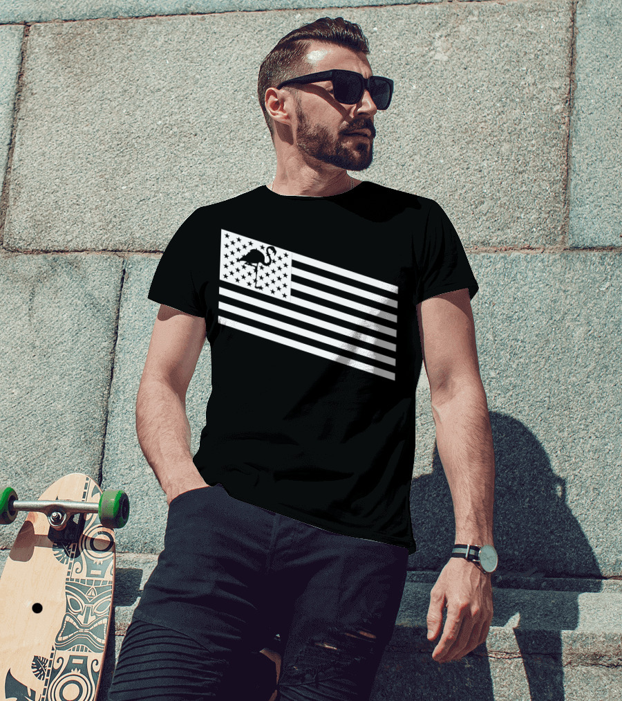 Flamingo Stars And Stripes USA Flag Wading T-Shirt