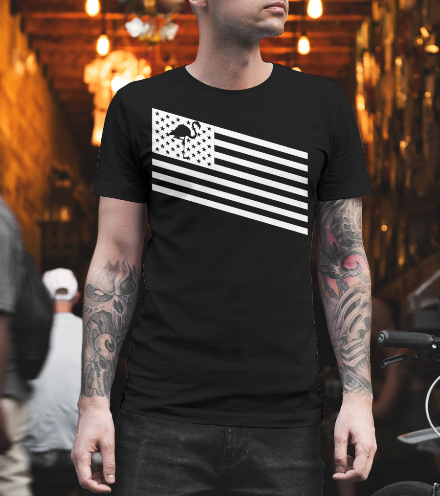Flamingo Stars and Stripes USA Flag Wading T-Shirt