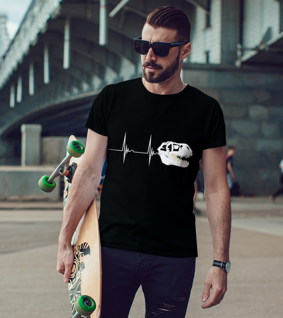 Fossil Heartbeat Hunter T-Rex Skull Dino T-Shirt