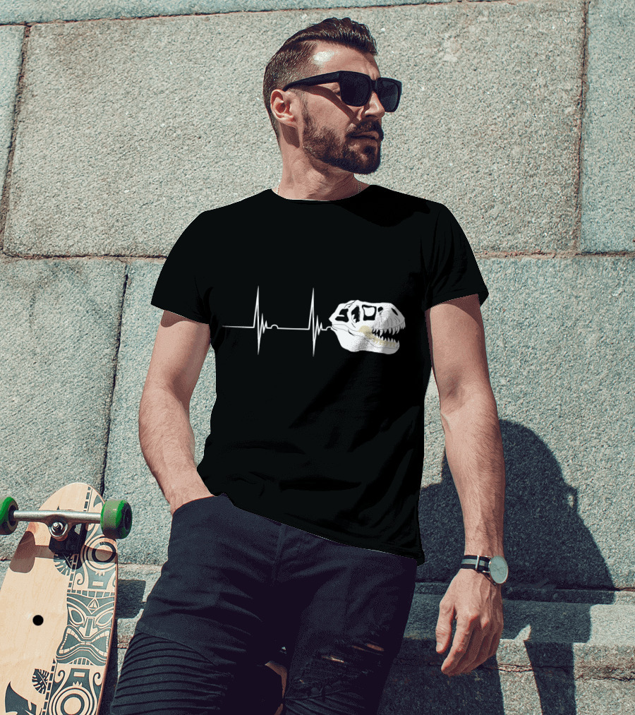 Fossil Heartbeat Hunter T-Rex Skull Dino T-Shirt