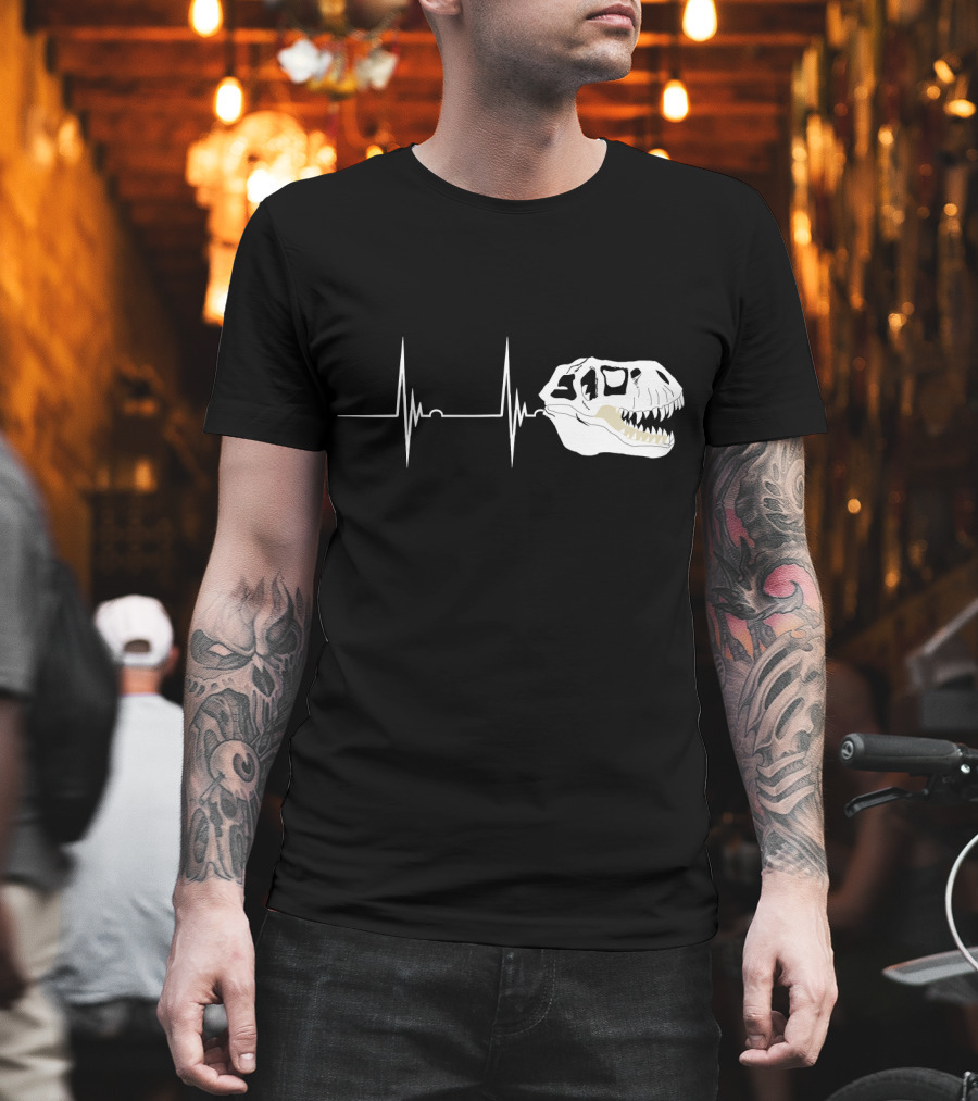 Fossil Heartbeat Hunter T-Rex Skull Dino T-Shirt