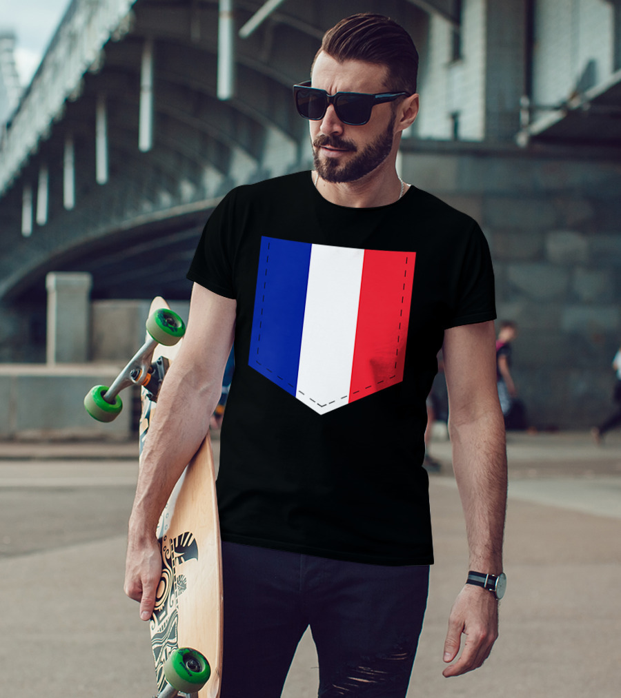 French Flag Blue White Red Pocket T-Shirt