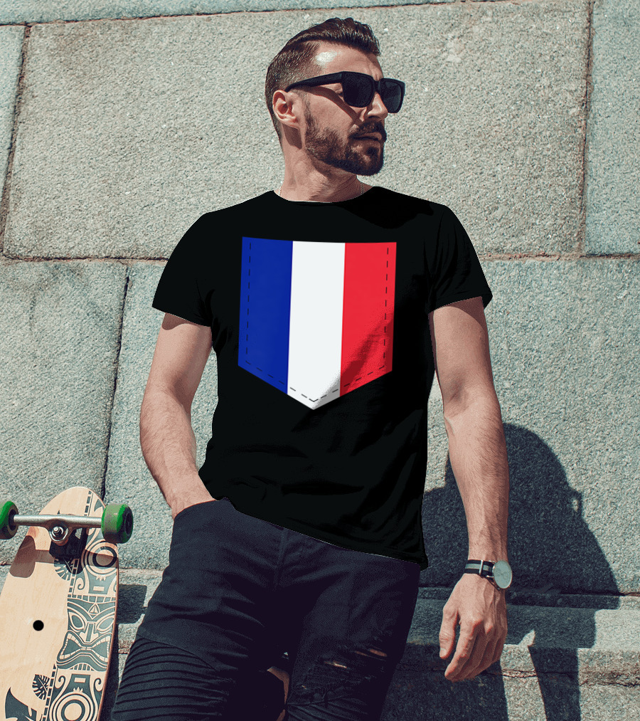 French Flag Blue White Red Pocket T-Shirt