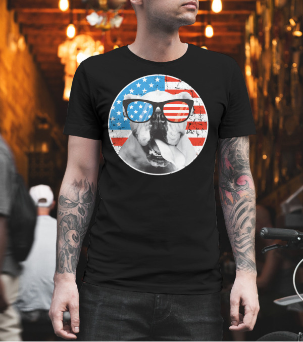 Fourth Of July Dog American Flag July 4th En Stars Stripes Glasses T-Shirt Fourth Of July Dog American Flag July 4th En Stars Stripes Glasses T-Shirt