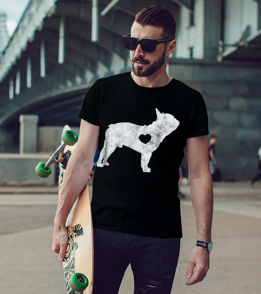 French Bulldog Love Heart Silhouette Frenchie T-Shirt