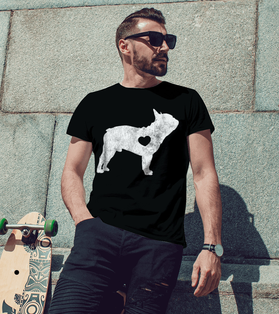 French Bulldog Love Heart Silhouette Frenchie T-Shirt