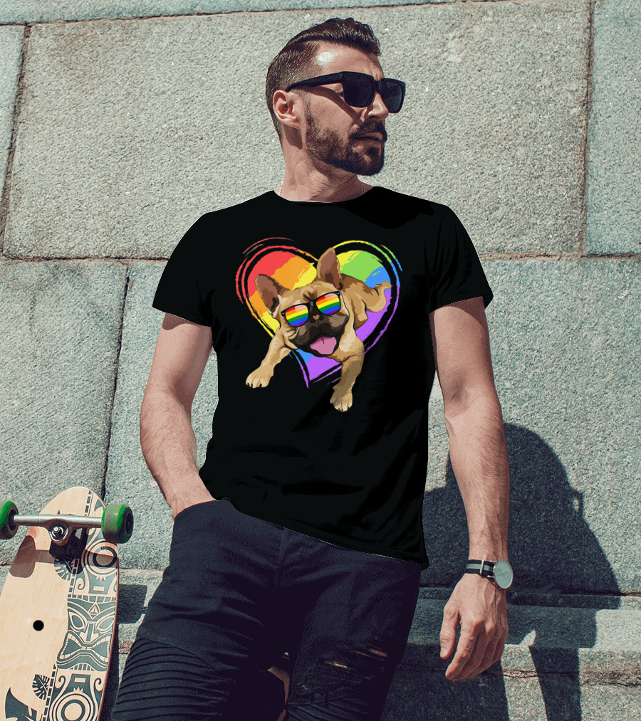 French Bulldog Rainbow Heart Pride LGB T-Shirt