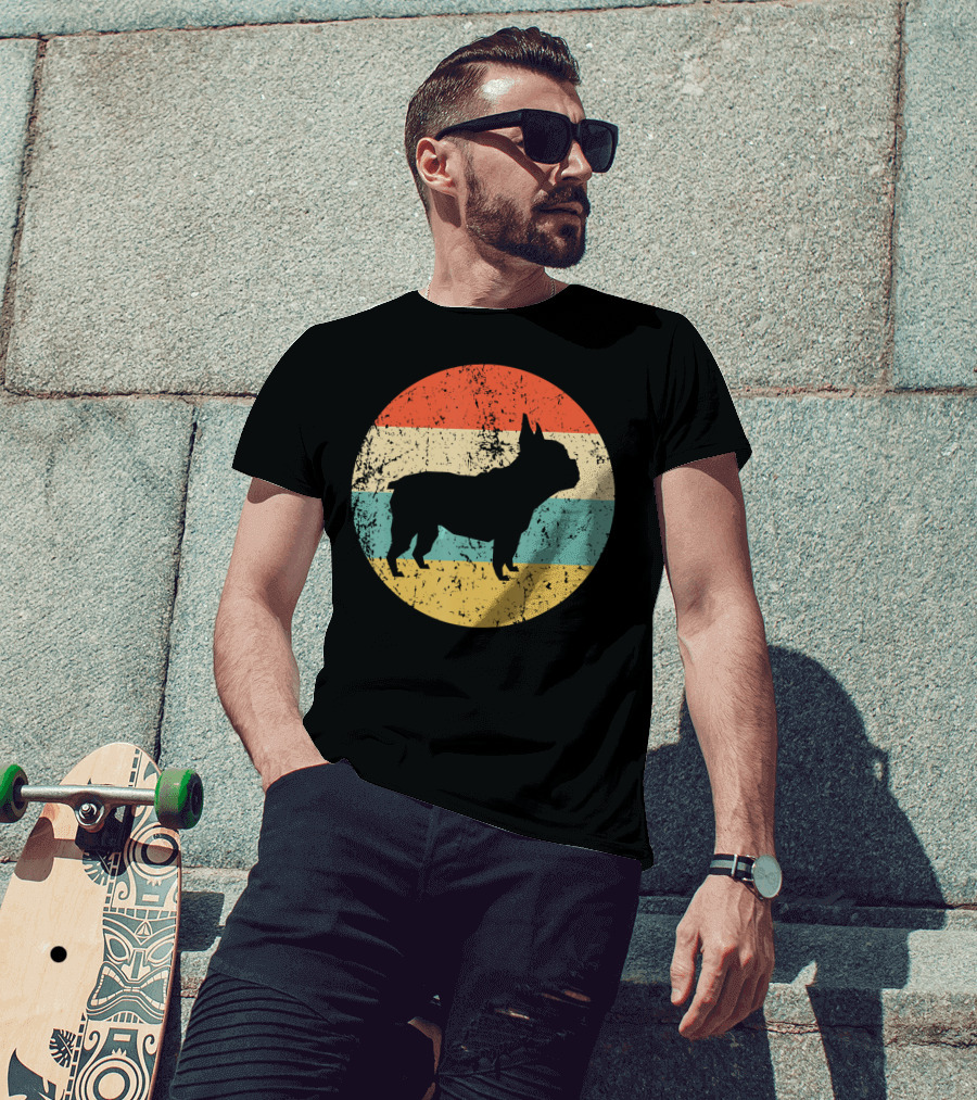 French Bulldog Silhouette Retro Circle T-Shirt