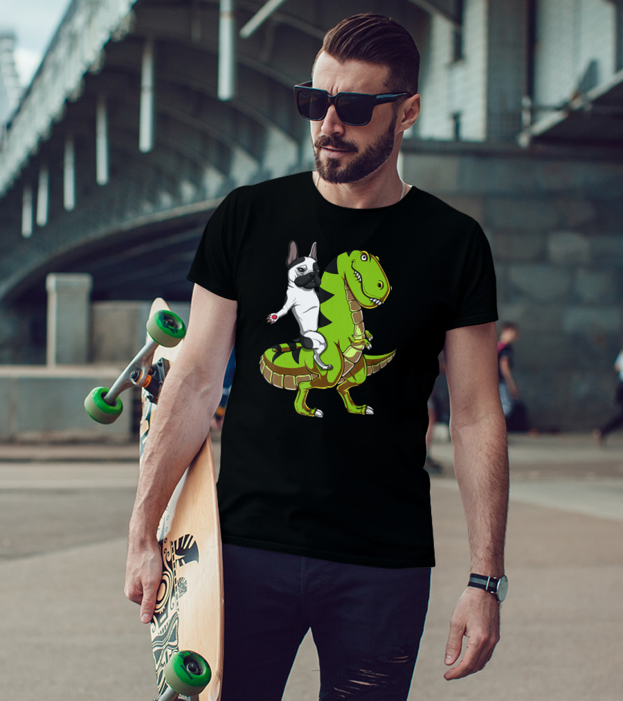 French Bulldog Riding T-Rex Dinosaur Adventure T-Shirt