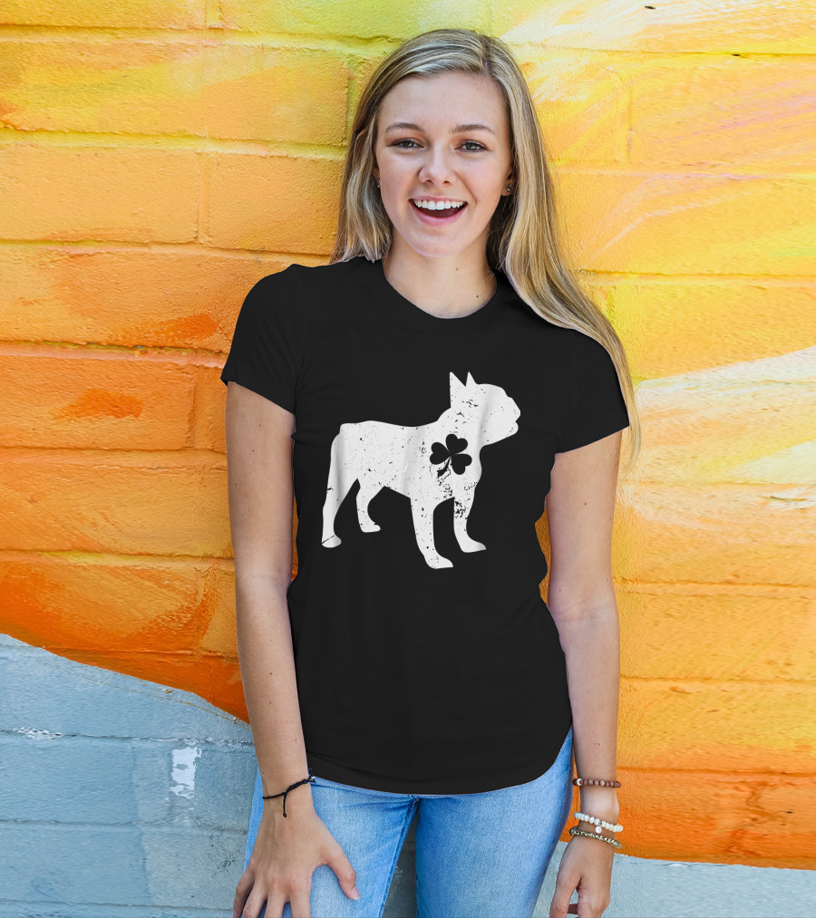 French Bulldog With Shamrock For St Patrick's Day T-Shirt