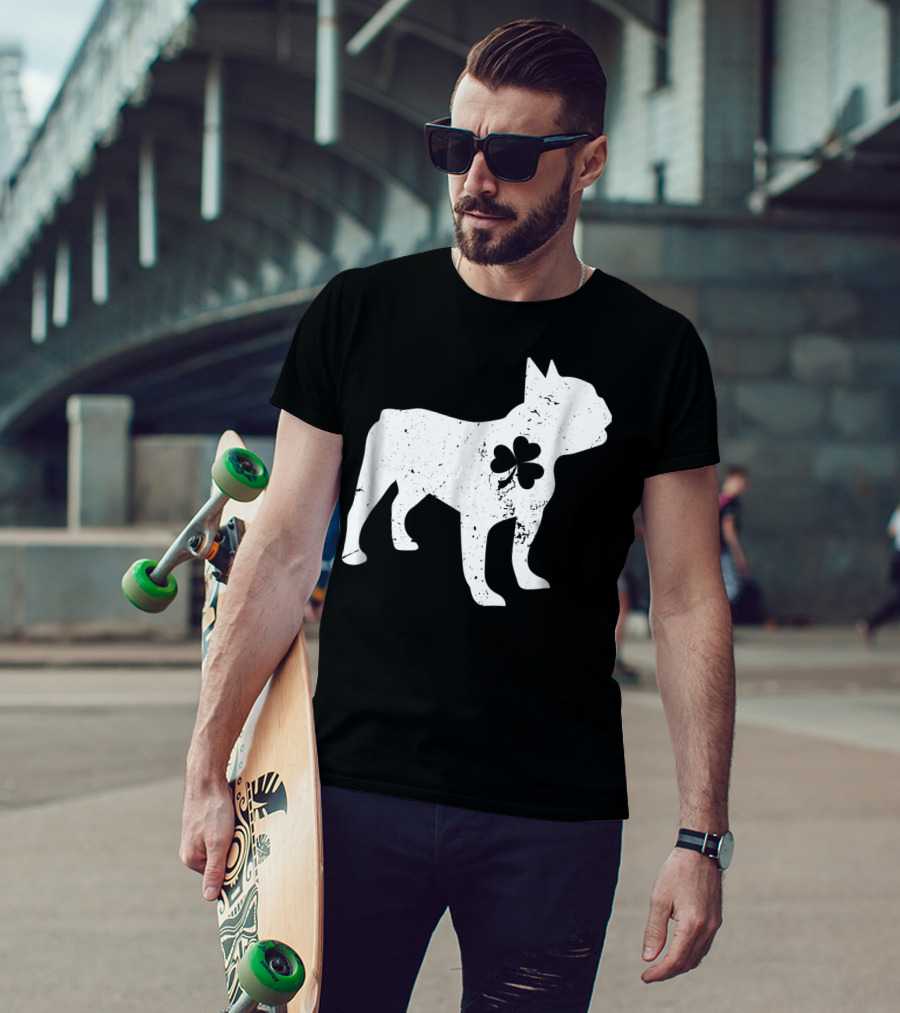 French Bulldog With Shamrock For St Patrick's Day T-Shirt