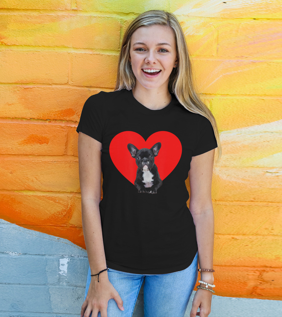 French Bulldog Puppy Inside Red Heart Shape T-Shirt