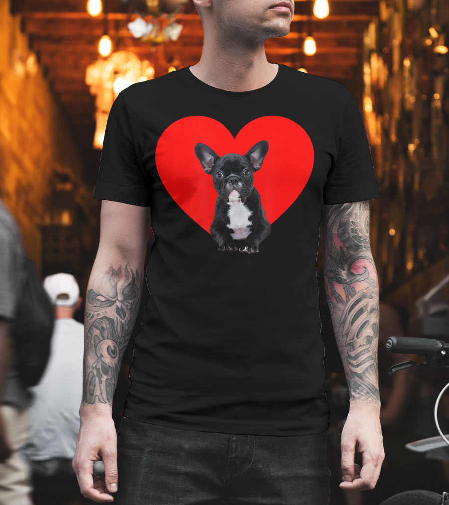 French Bulldog Puppy Inside Red Heart Shape T-Shirt
