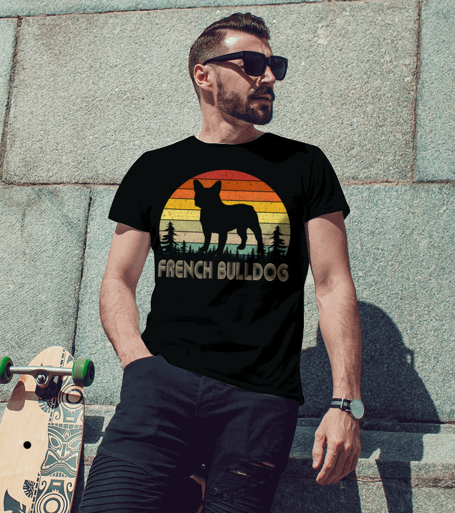 French Bulldog Vintage Dog 70's Retro Sunset T-Shirt