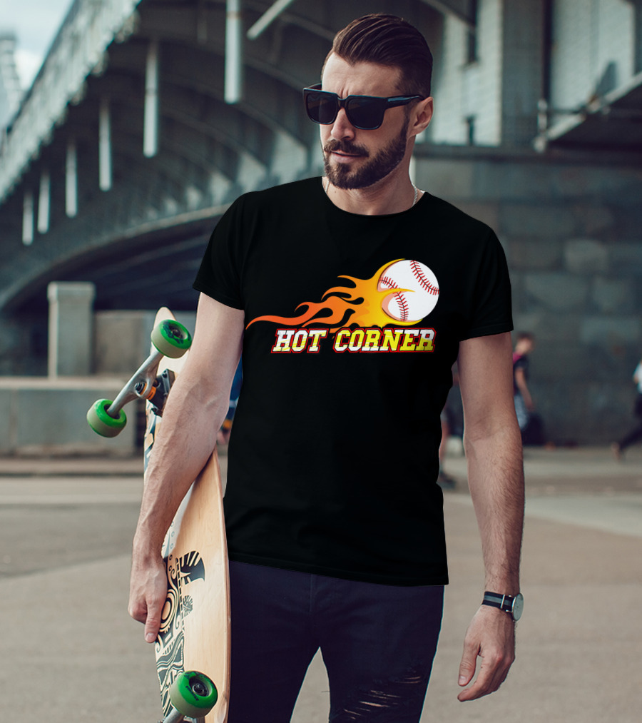 Funny Baseball Slang Hot Corner Flame Baseball T-Shirt