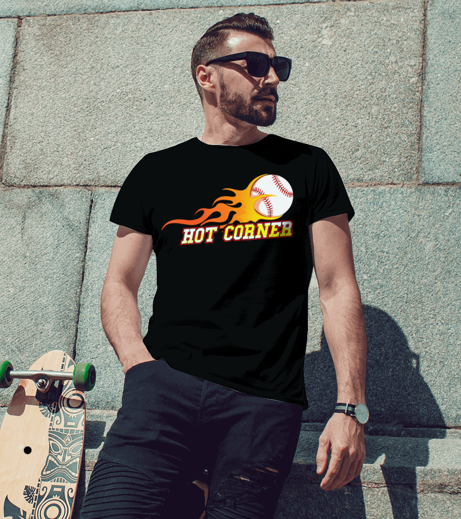 Funny Baseball Slang Hot Corner Flame Baseball T-Shirt