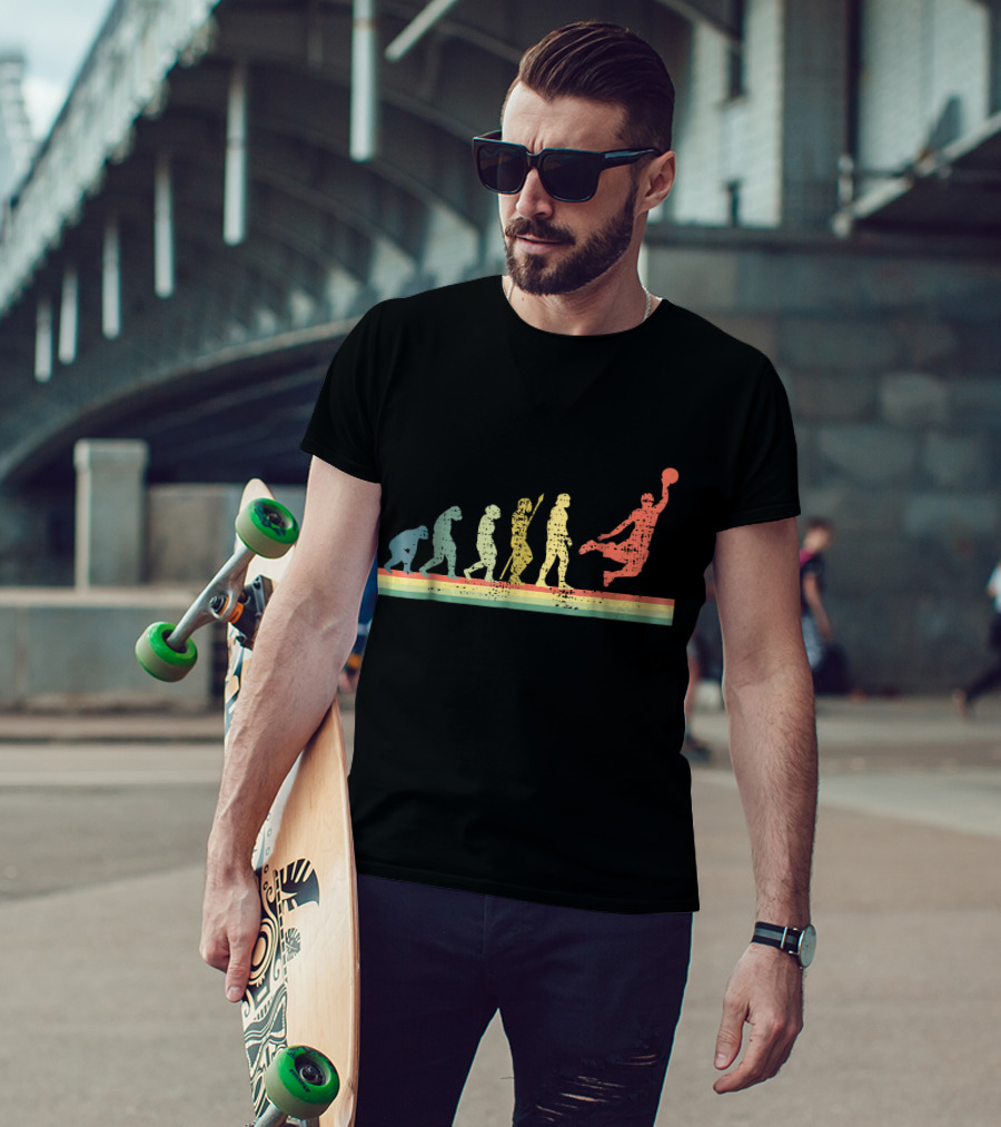 Evolution Of Basketball Player Silhouette Path T-Shirt