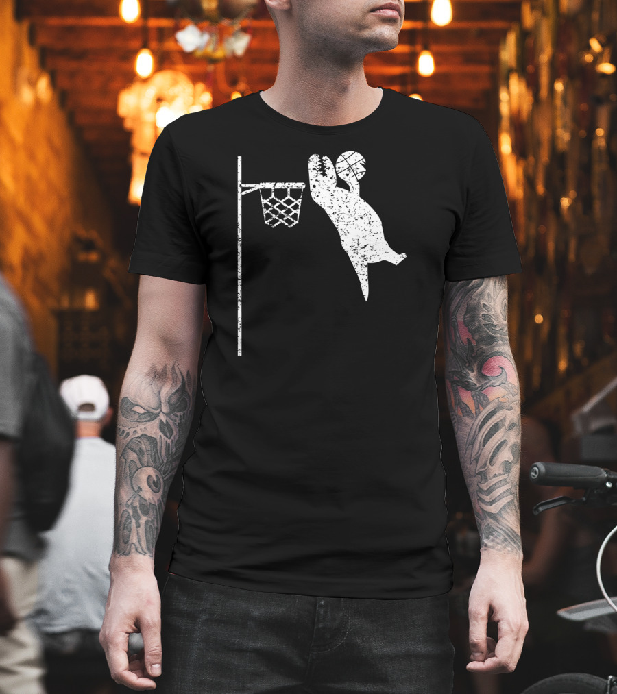Jumping Tyrannosaurus Rex Dunks Basketball Hoop T-Shirt